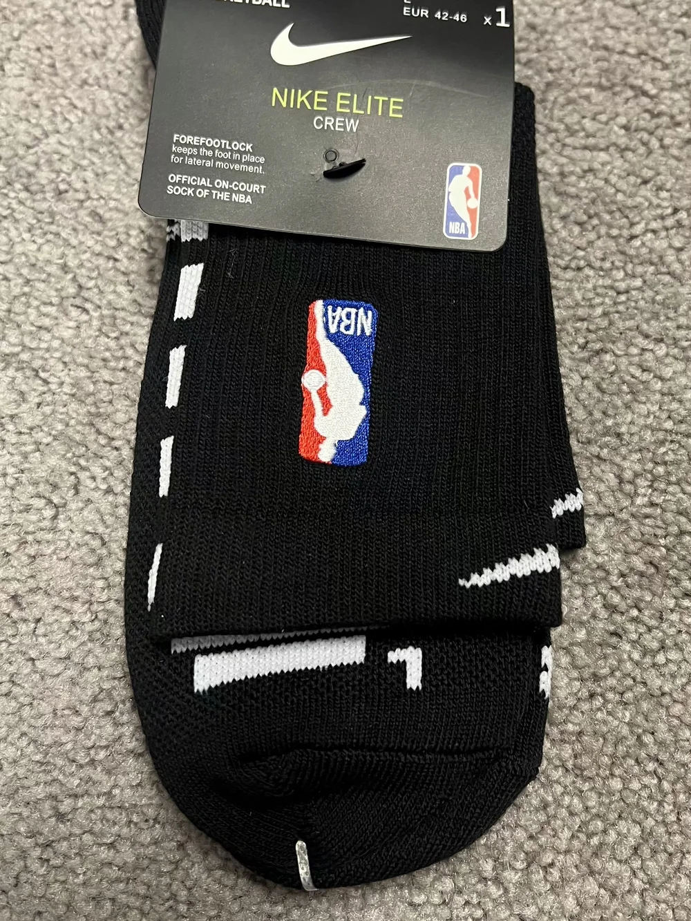 Nike Elite Crew Basketball Socks - Black & White with NBA Logo Mens Large 8-12